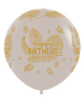 White Sand met Gouden Bladeren 'Happy Birthday' Bedrukking Latex Ballon 60cm 1st
