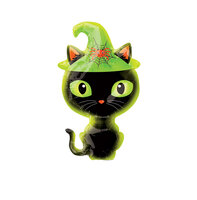 Zwarte Kat met Groene Hoed MiniVorm Folie Ballon 35cm