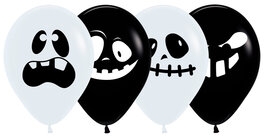 Sempertex Zwart Wit met Opdruk Spook Latex Ballonnen 30cm 25st