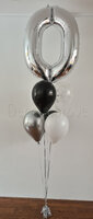 Zilver, zwart en wit '0' Ballonnentros Helium Ballonnenboeket