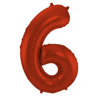 Folat Metallic Mat Rood Cijfer '6' Folie Ballon 86cm