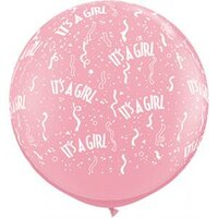 Qualatex Roze met Slingers 'It's A Girl' Jumbo Latex Ballon 90cm 1st