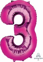 Anagram Fuchsia Cijfer '3' Folie Ballon 86cm