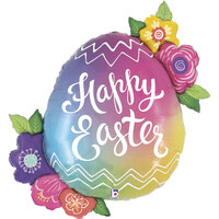 Grabo Ombre Gekleurd Ei met Bloemen 'Happy Easter'  Folie Ballon 89cm