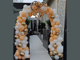 Ballonnenboog Peach, wit, chroom goud Organic Geomatrisch