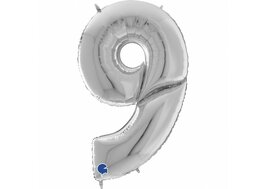 Grabo Zilver Jumbo Cijfer '9' Folie Ballon 163cm