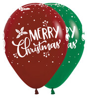 Sempertex Rood en Groen Blije kerstman Assorti. Merry Christmas Latex Ballonnen 30cm 25st