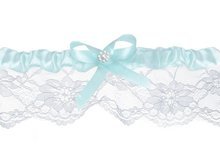 Wit met Licht Blauwe Strik en Parel Decoratie Kanten Bandelette