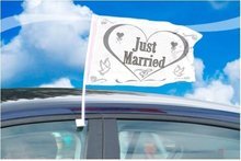 Zilver Hart 'Just Married' Auto Vlag