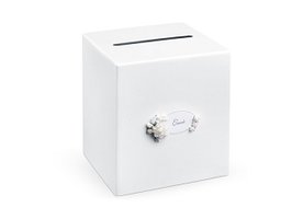 Wit met Witte Bloemen Poolse tekst 'Dziekujemy!' Enveloppenkist Karton