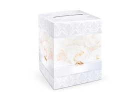 Zilver met Witte Rozen Enveloppen Kist Karton 