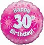 Roze 'Happy 30th Birthday' Holografisch Folie Ballon 45cm