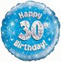 Blauw 'Happy 30th Birthday' Holografisch Folie Ballon 45cm