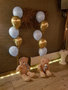 Pastel Blauw en Chroom Goud Helium Ballonnenboeket aan Teddybeer