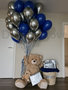 Teddybeer Groot met Chroom zilver en Koninklijk Blauw Helium Tros Ballonnenboeket