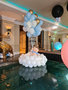Teddybeer Groot met Chroom Goud, Wit en Pastel Blauw Helium Tros Ballonnenboeket op Wolk